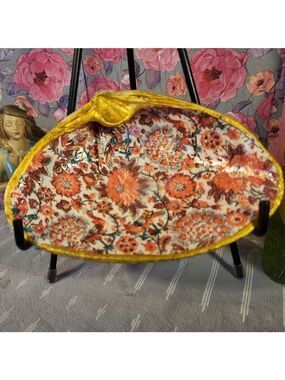 DECOUPAGE CLAM SHELL DECOUPAGE FLOWERS TRINKET DISH